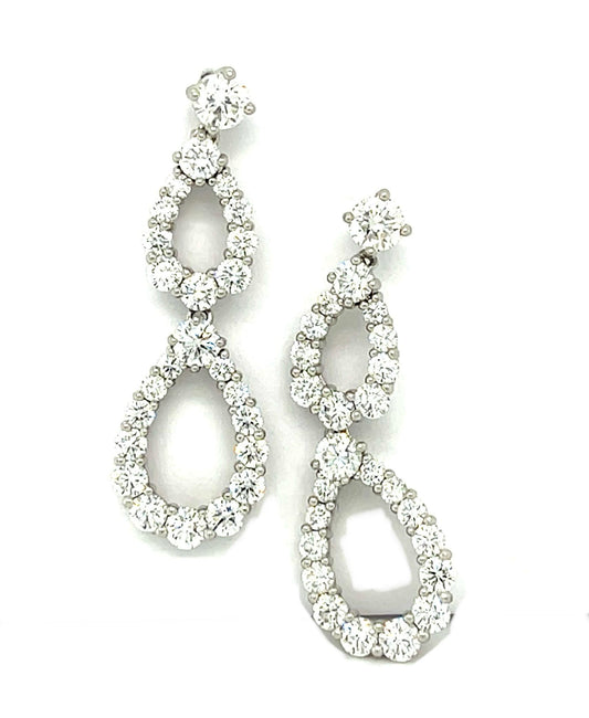 4ct (G-H VS) Diamond 18KW Gold Drop Earrings 6.66g 1.50"
