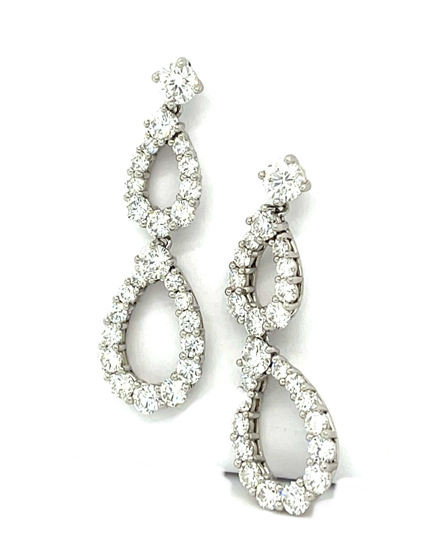 4ct (G-H VS) Diamond 18KW Gold Drop Earrings 6.66g 1.50"