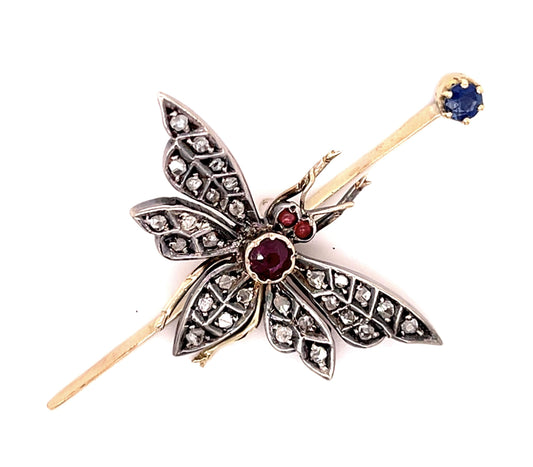 Original Victorian .60ct Diamond 10KY Gold + Silver Bug Pendant (Antique 1880s)