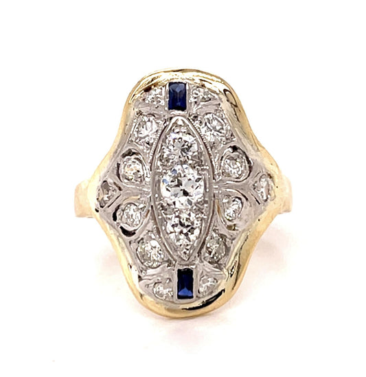 Art Deco .80ct Diamond 14KY Gold + Platinum Ring (Vintage 1930s) 4.20g 6.50 Size