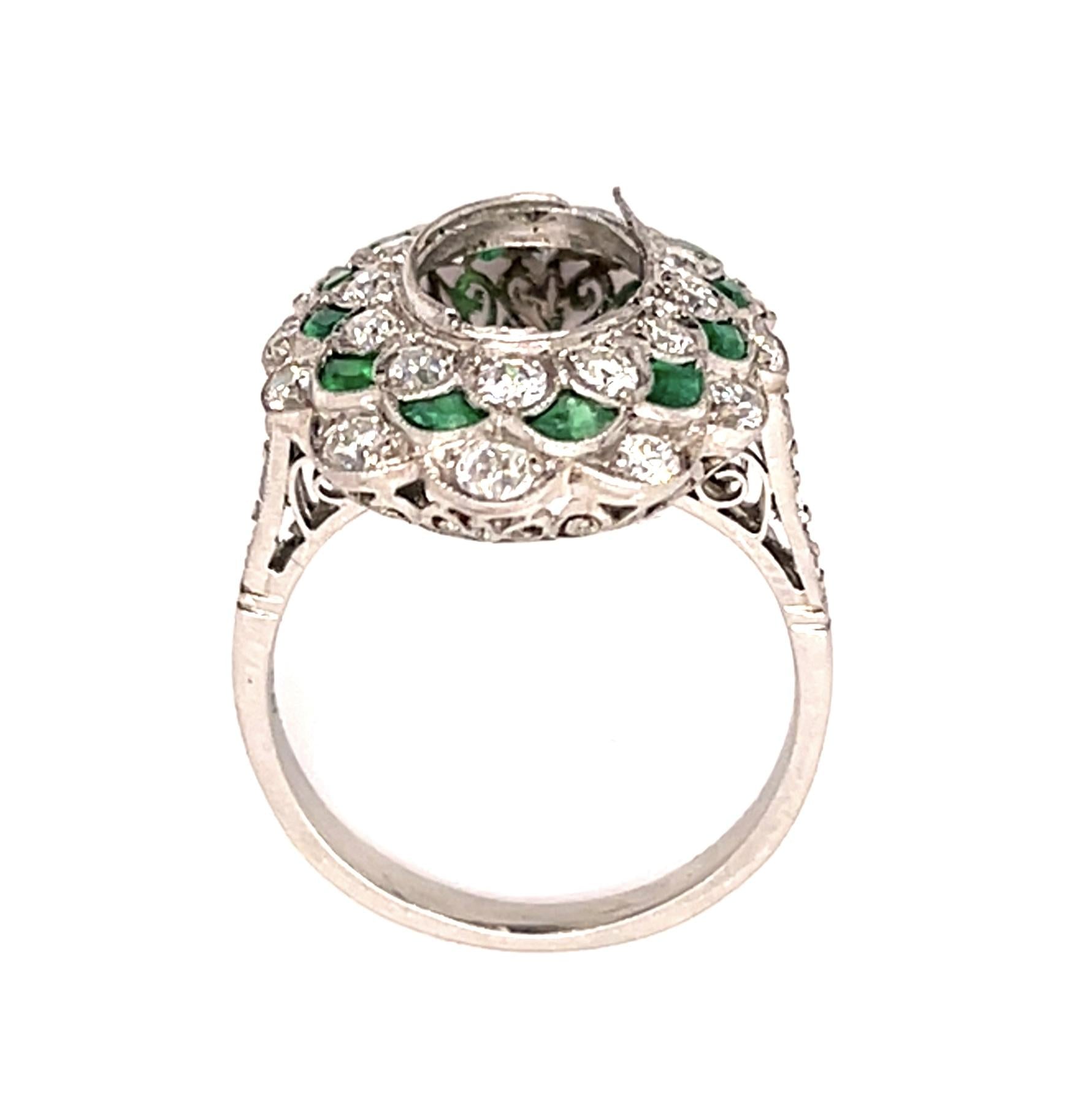 1ct Emerald 1ct Diamond Platinum Handmade Semi Mount Ring for Oval Shaped Stone