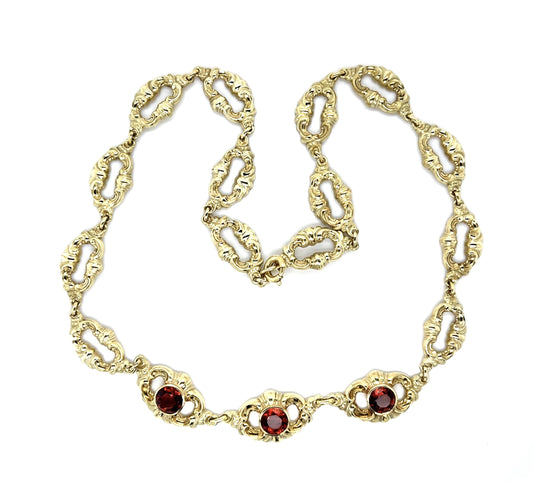 Original Victorian 6ct Garnet 14KY Gold Necklace (Antique 1890s) 15.50g 17"