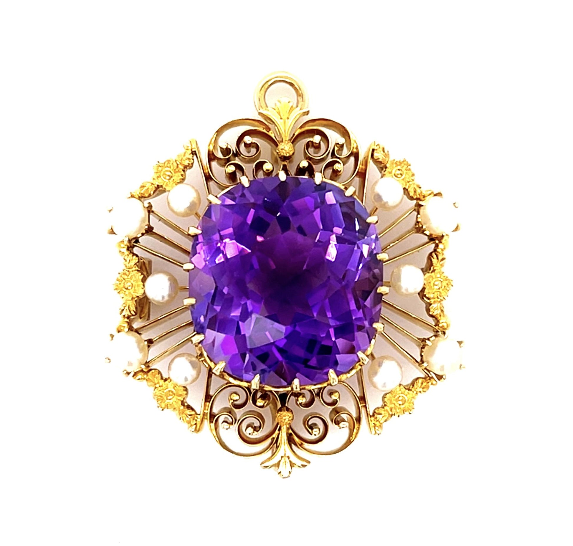 Original Victorian 25ct Amethyst 14KY Gold Handmade Pendant (Antique 1880s)