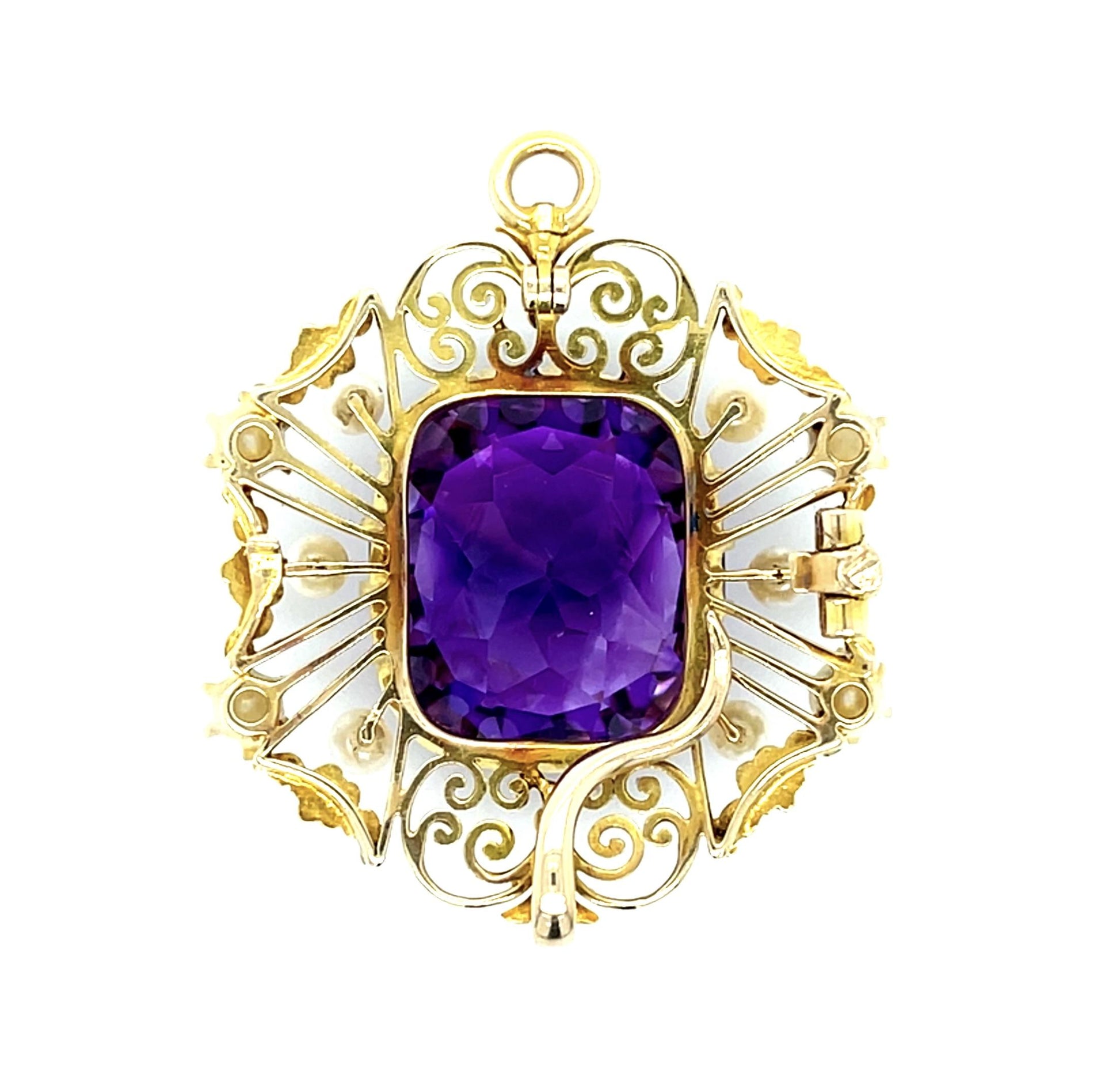 Original Victorian 25ct Amethyst 14KY Gold Handmade Pendant (Antique 1880s)