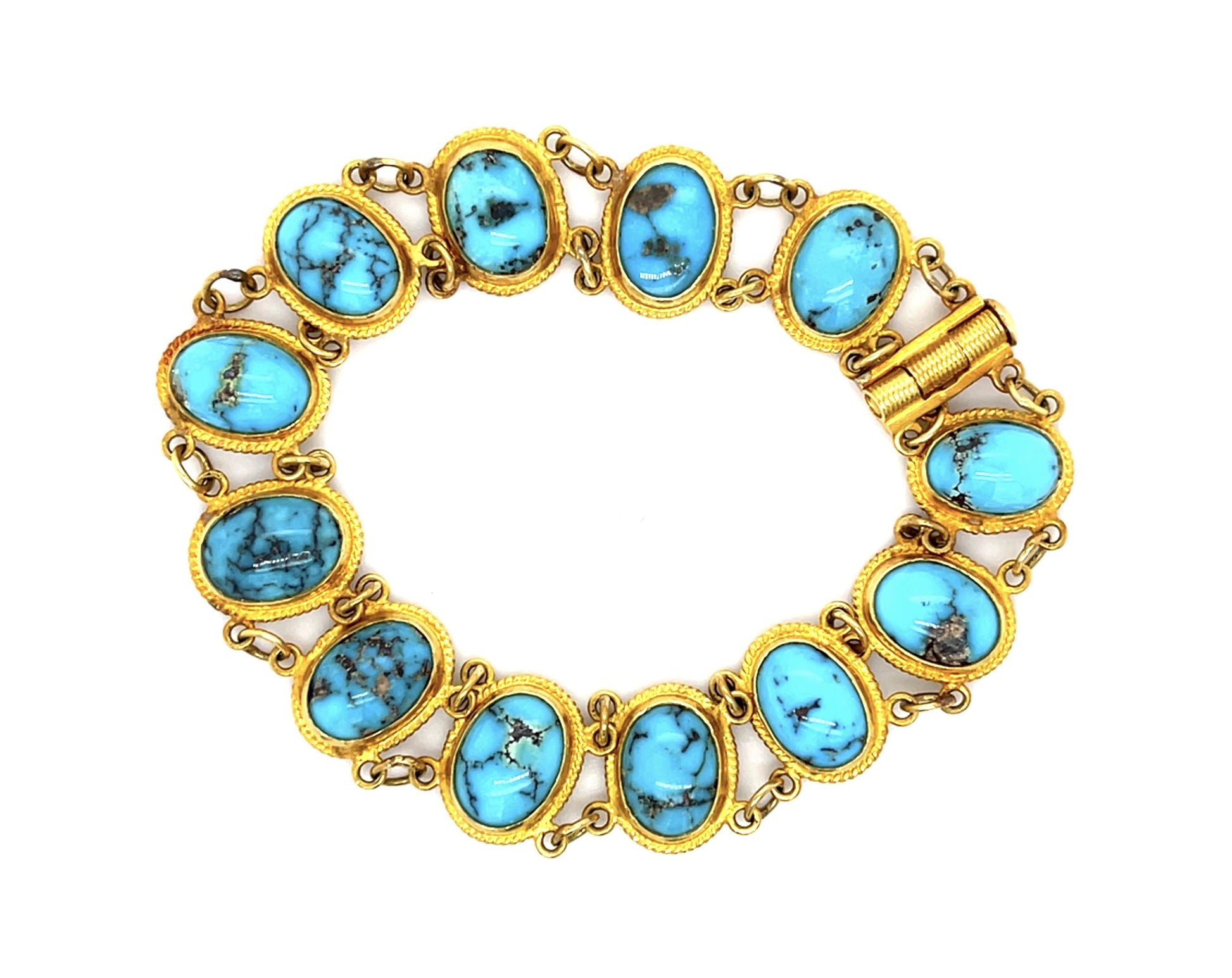 Original Oval Turquoise 18KY Gold Bracelet (Vintage 1980s) 16g 7"