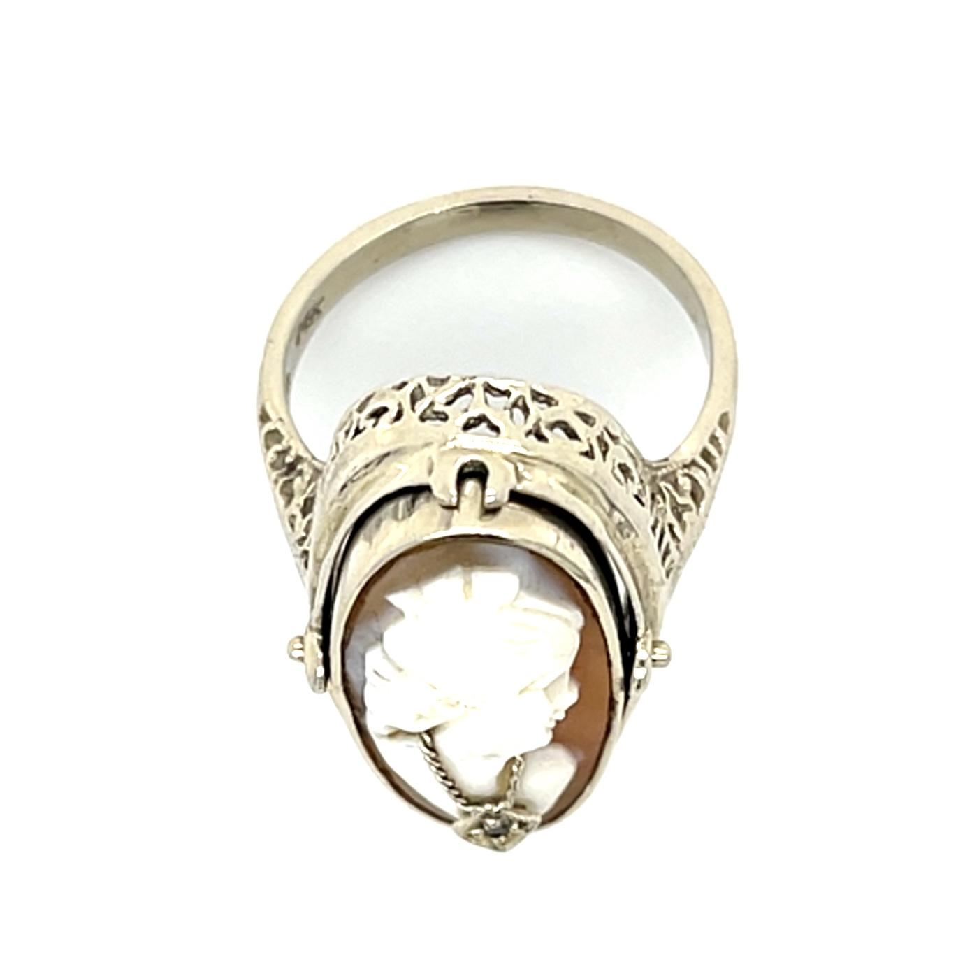 Original Art Deco Reversible Cameo+Onyx 14KW Gold Ring (Vintage 1930s) 6.80g
