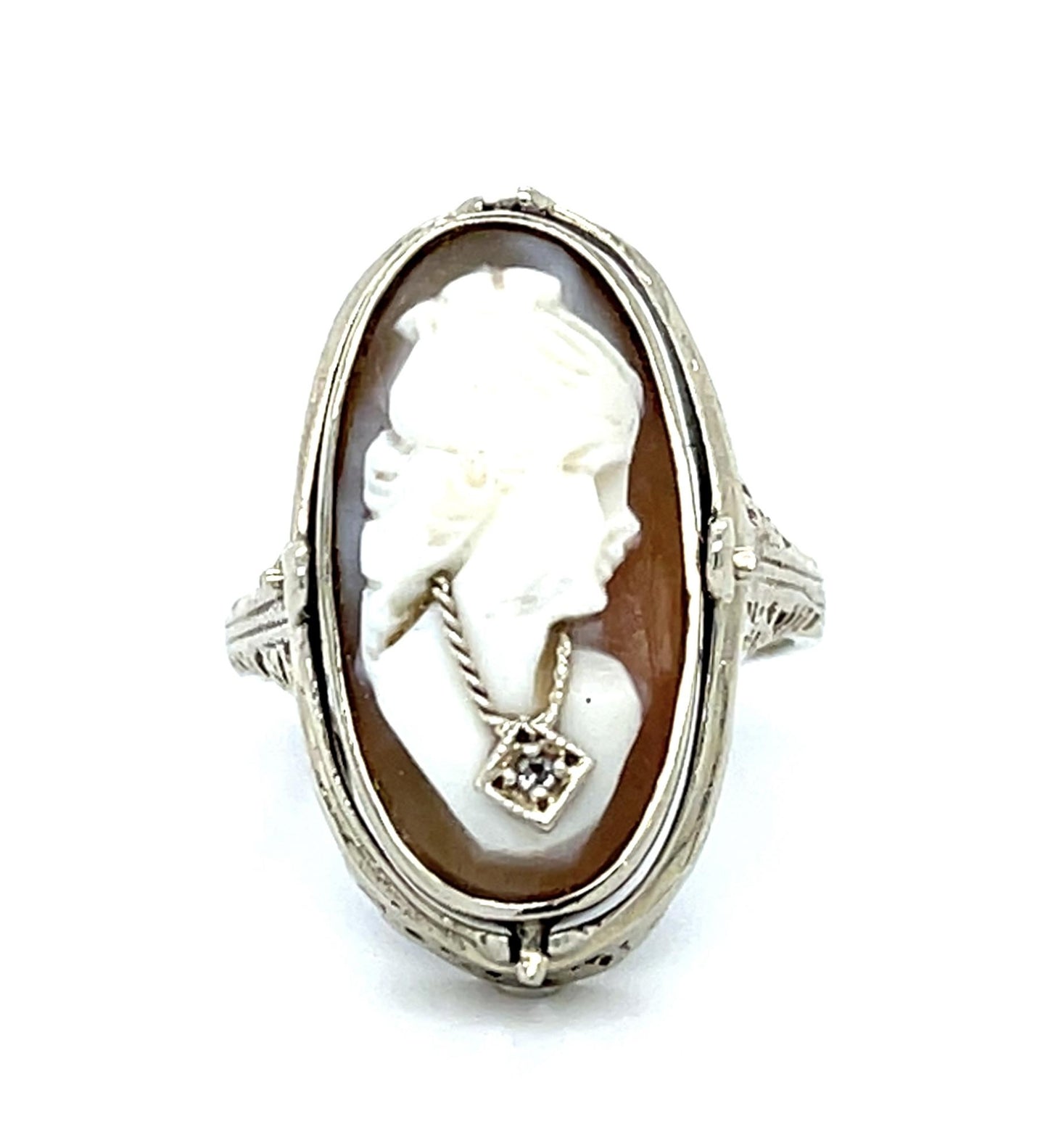 Original Art Deco Reversible Cameo+Onyx 14KW Gold Ring (Vintage 1930s) 6.80g