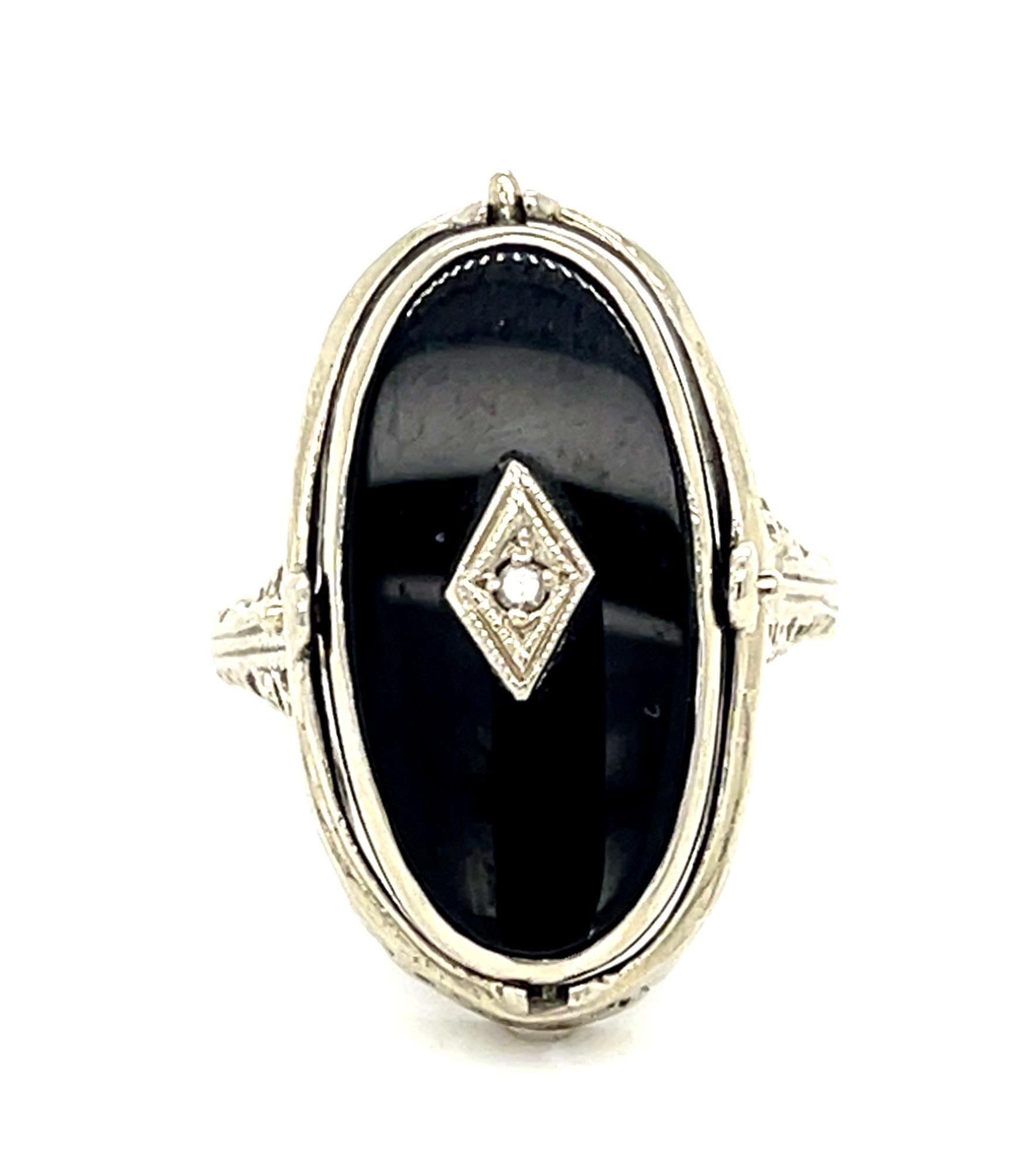 Original Art Deco Reversible Cameo+Onyx 14KW Gold Ring (Vintage 1930s) 6.80g