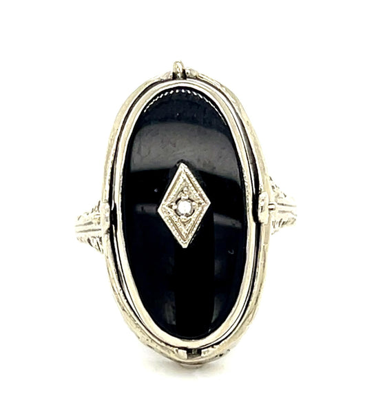 Original Art Deco Reversible Cameo+Onyx 14KW Gold Ring (Vintage 1930s) 6.80g