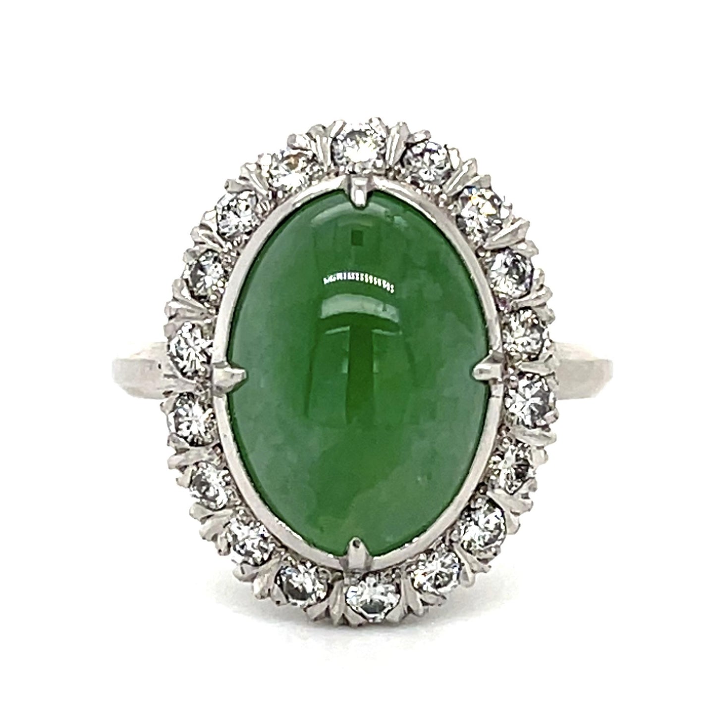 4ct Jade Platinum Ring (Vintage 1950s) .60ct Diamond 7.30g