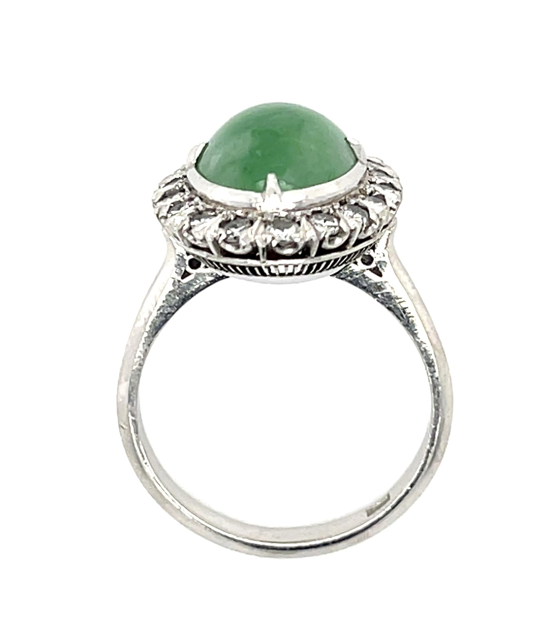 4ct Jade Platinum Ring (Vintage 1950s) .60ct Diamond 7.30g