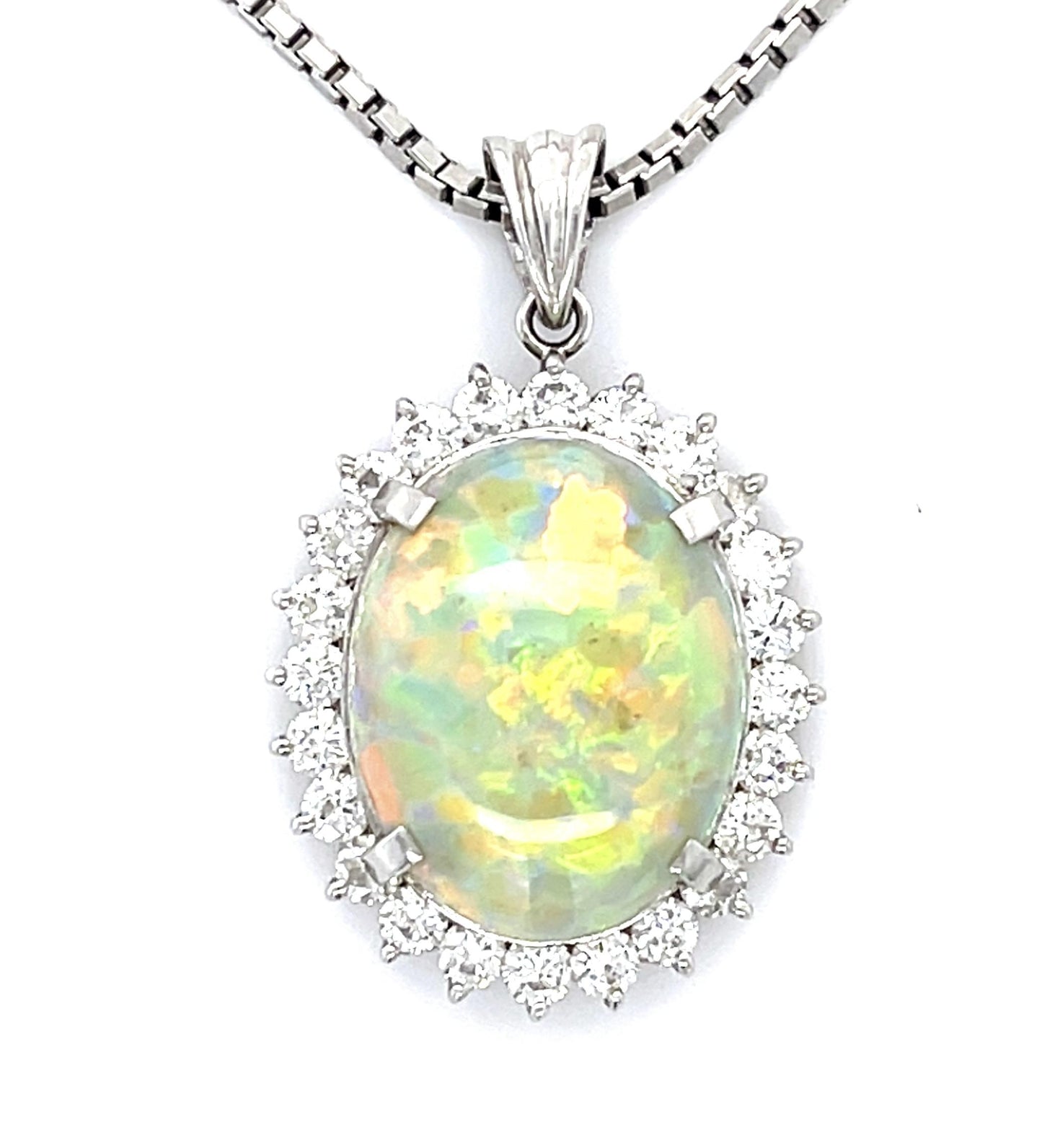 8.11ct Australian Opal Platinum Pendant 1.10ct Diamond 15.40g 15.75"