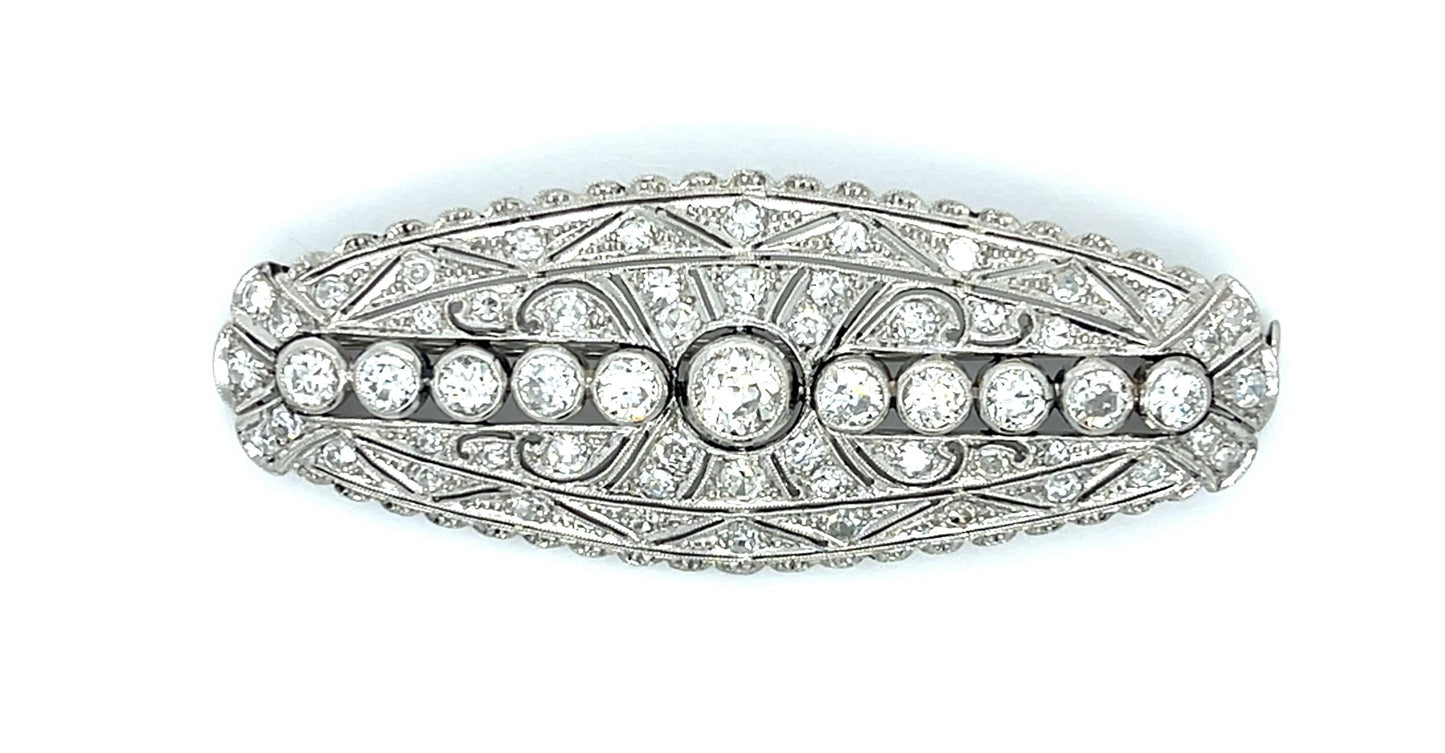 Original Art Deco 3.50ct Diamond Platinum Brooch (Antique 1920s) 12g 2"