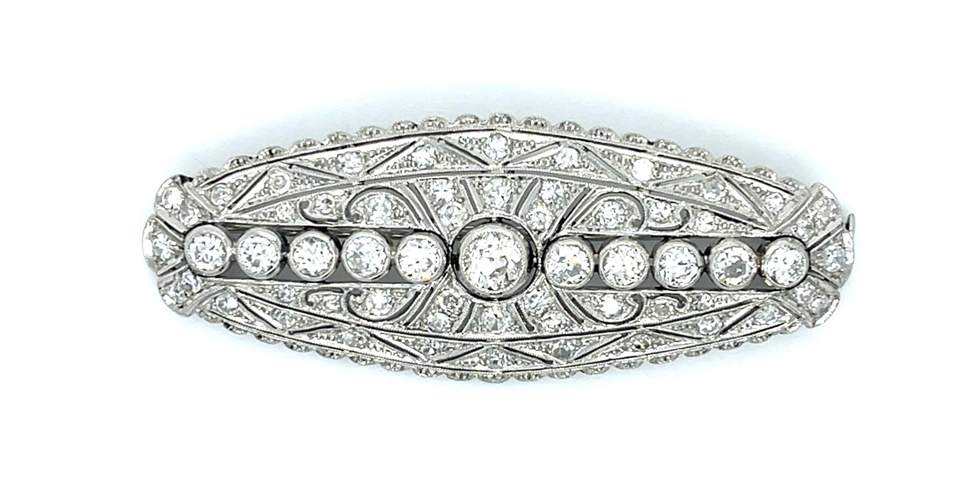 Original Art Deco 3.50ct Diamond Platinum Brooch (Antique 1920s) 12g 2"