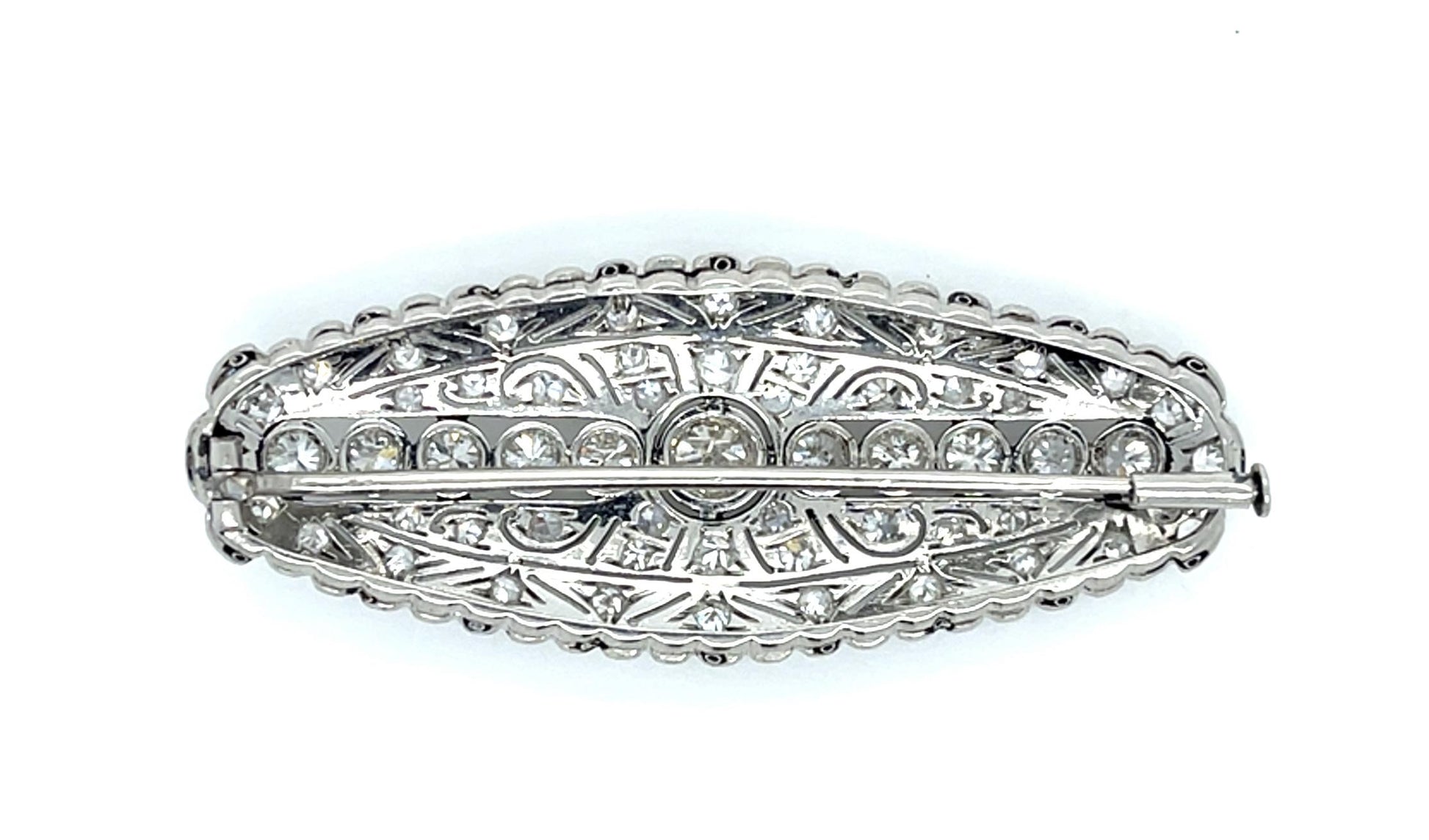 Original Art Deco 3.50ct Diamond Platinum Brooch (Antique 1920s) 12g 2"