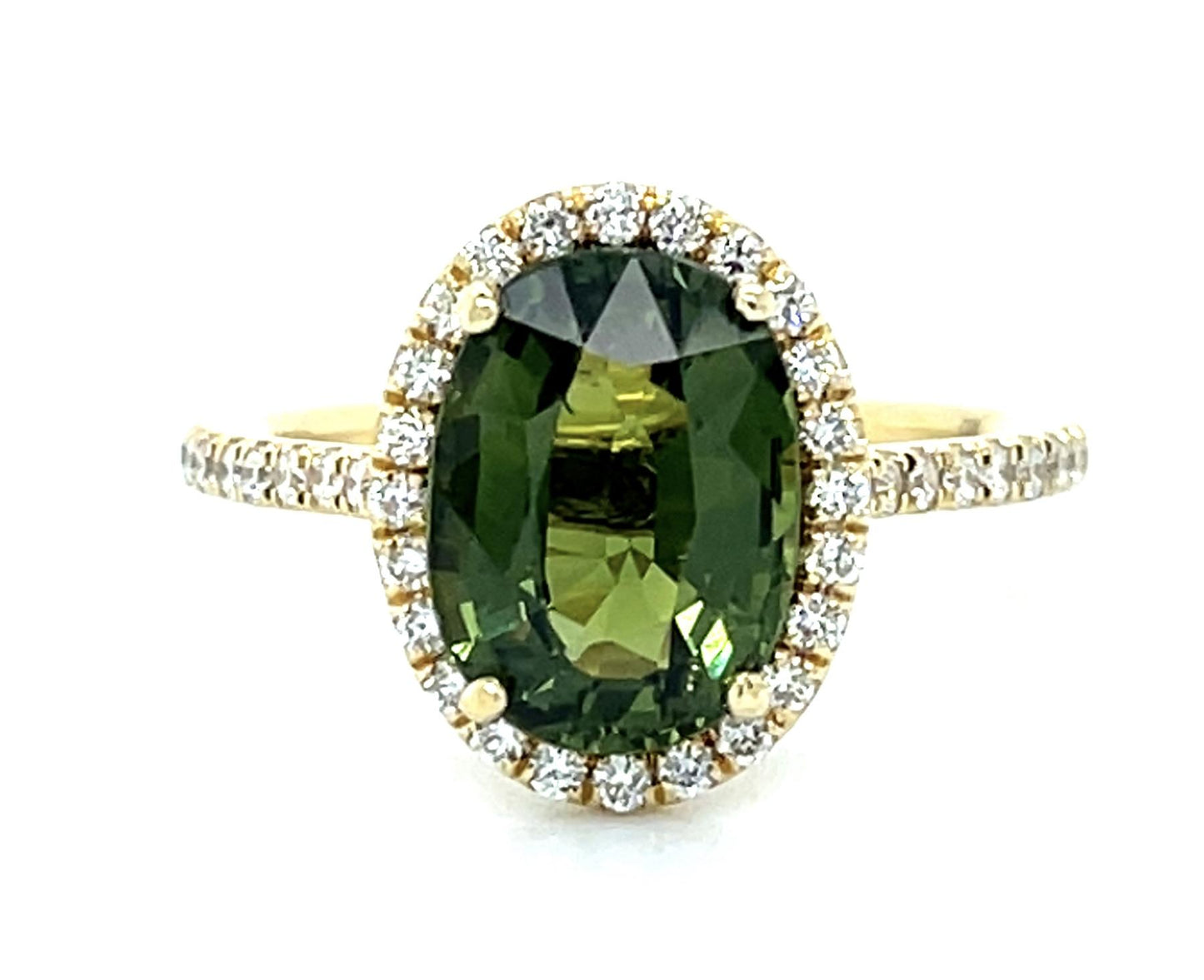 3.16ct Green Sapphire 14KY Gold Ring .46ct Diamond 3.15g 6 Size