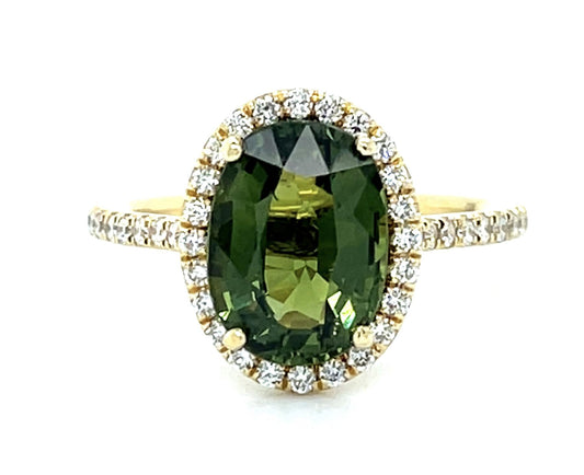 3.16ct Green Sapphire 14KY Gold Ring .46ct Diamond 3.15g 6 Size