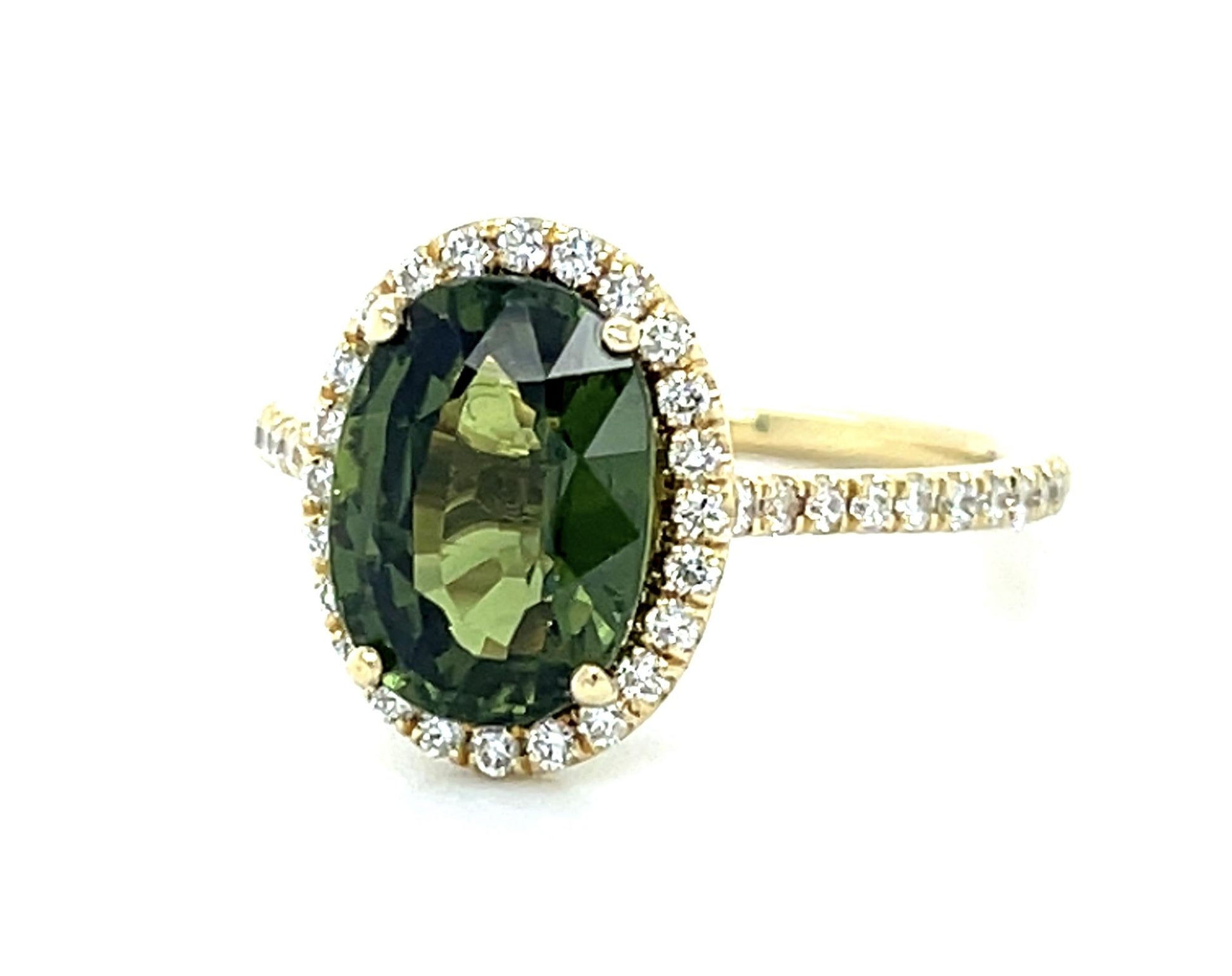 3.16ct Green Sapphire 14KY Gold Ring .46ct Diamond 3.15g 6 Size