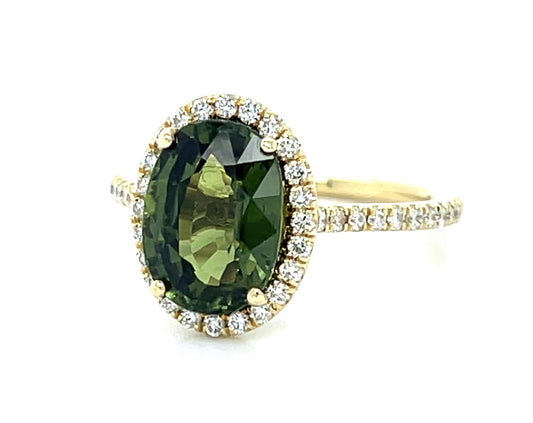 3.16ct Green Sapphire 14KY Gold Ring .46ct Diamond 3.15g 6 Size