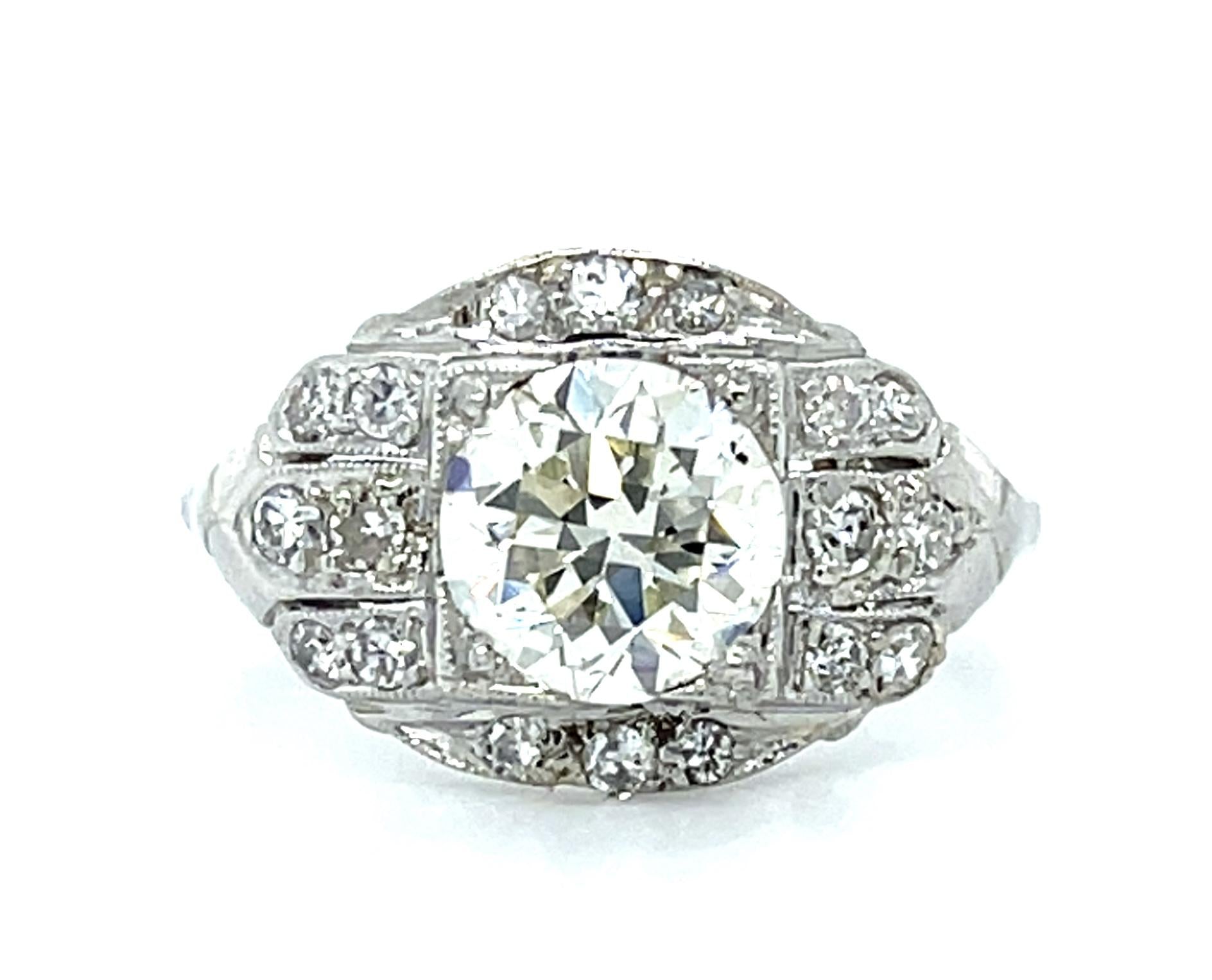 Original Art Deco 1.56ct Old European Diamond Platinum Ring (Vintage 1930s) GIA
