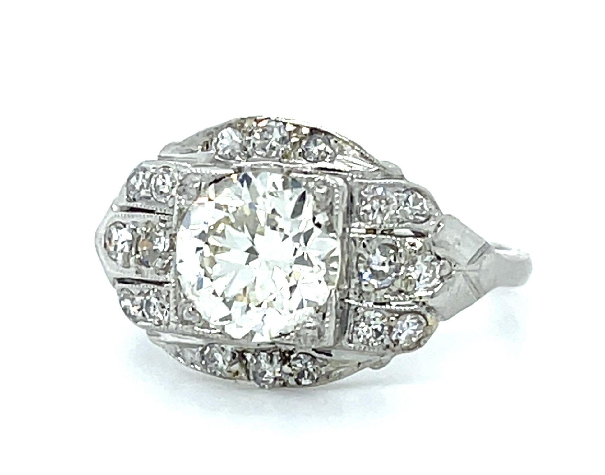 Original Art Deco 1.56ct Old European Diamond Platinum Ring (Vintage 1930s) GIA