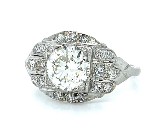 Original Art Deco 1.56ct Old European Diamond Platinum Ring (Vintage 1930s) GIA