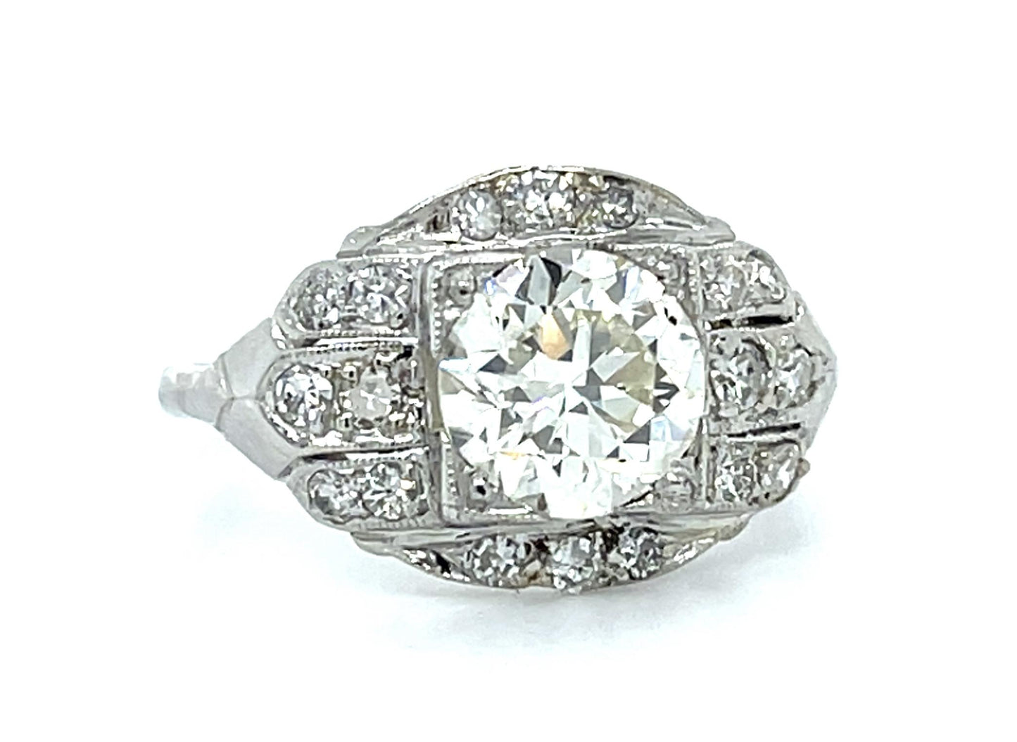Original Art Deco 1.56ct Old European Diamond Platinum Ring (Vintage 1930s) GIA