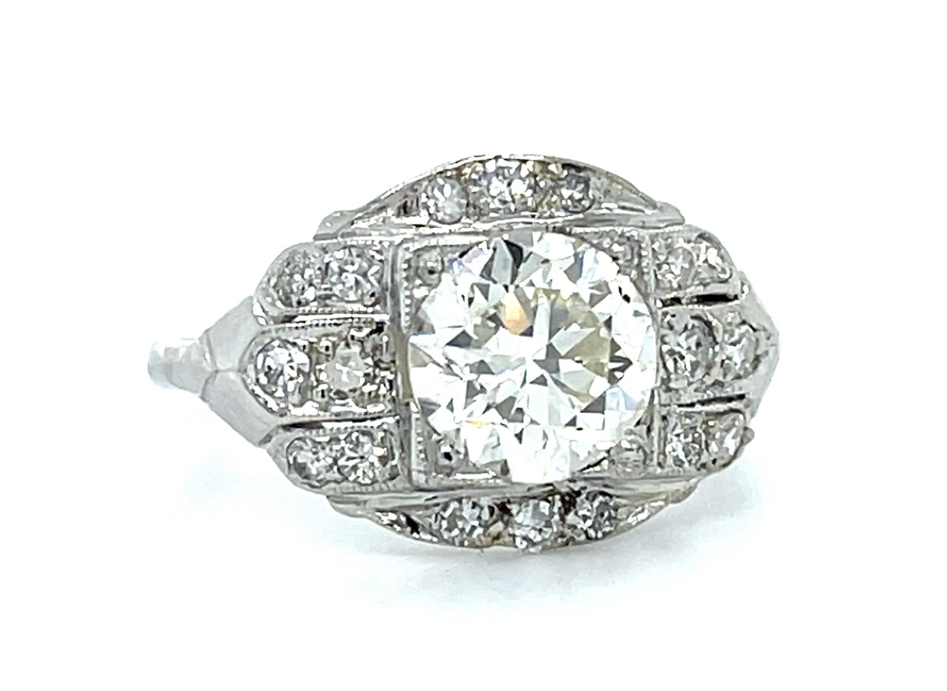 Original Art Deco 1.56ct Old European Diamond Platinum Ring (Vintage 1930s) GIA