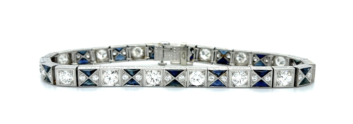 Art Deco 5ct Old Euro Diamond Platinum Bracelet (Antique 1920s) 1ct SD 30.24g