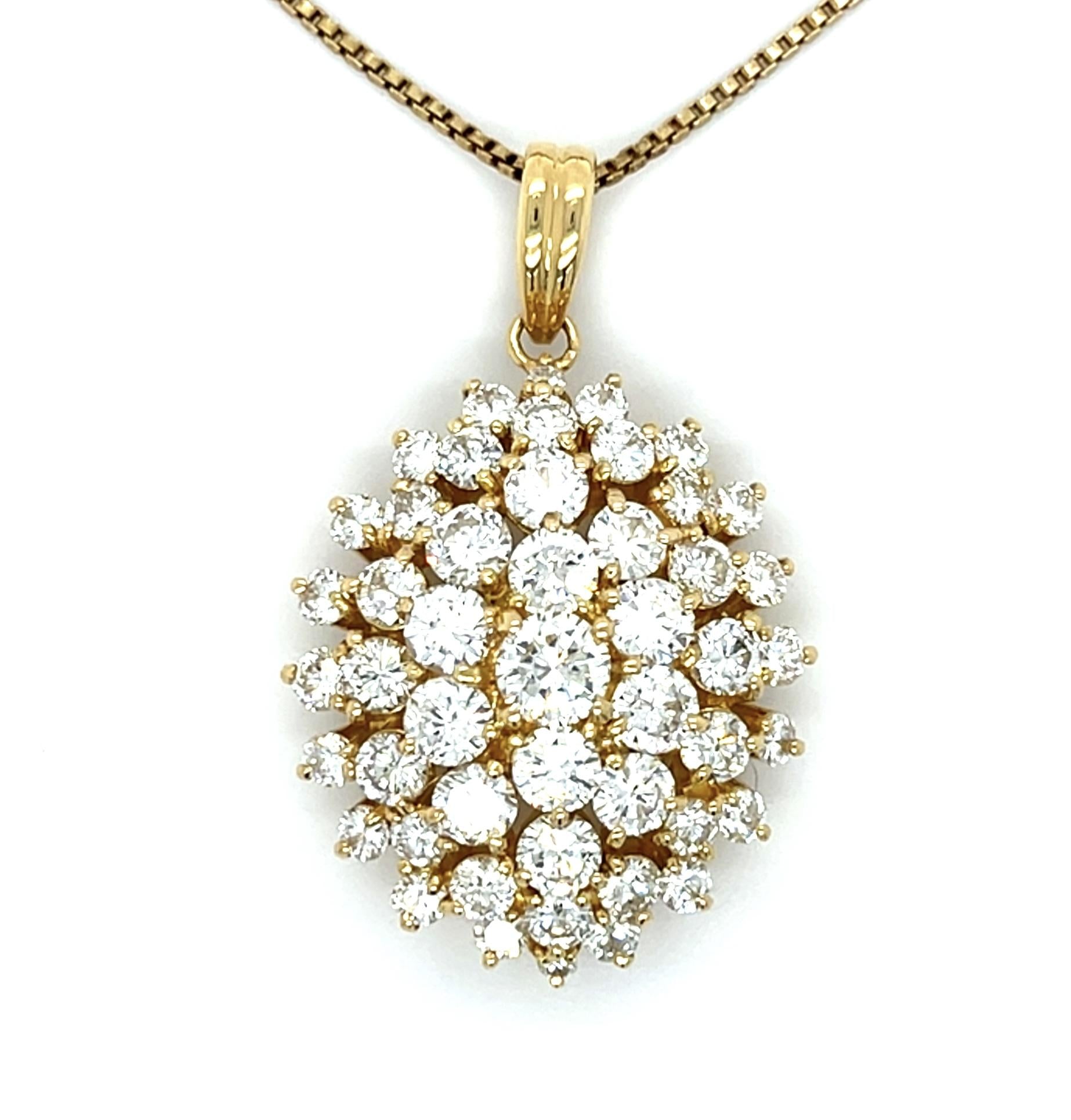 5.10ct Diamond Exact 18KY Gold Cluster Bombe-style Pendant 9.90g 1.50"