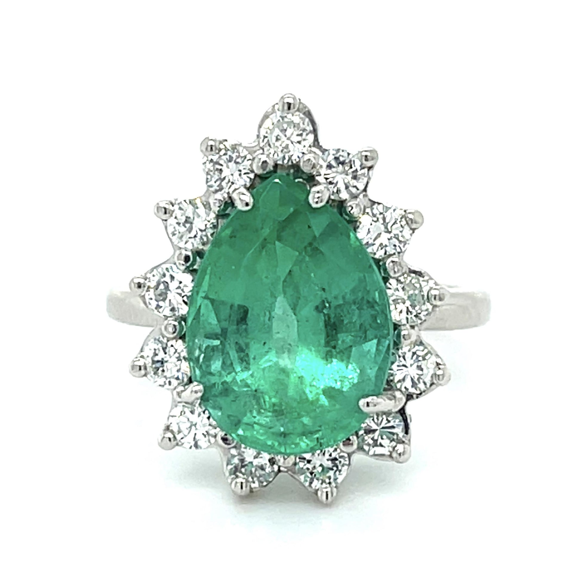 4.20ct Pear Emerald Platinum Ring 1.20ct Diamond 7.70g 6 Size