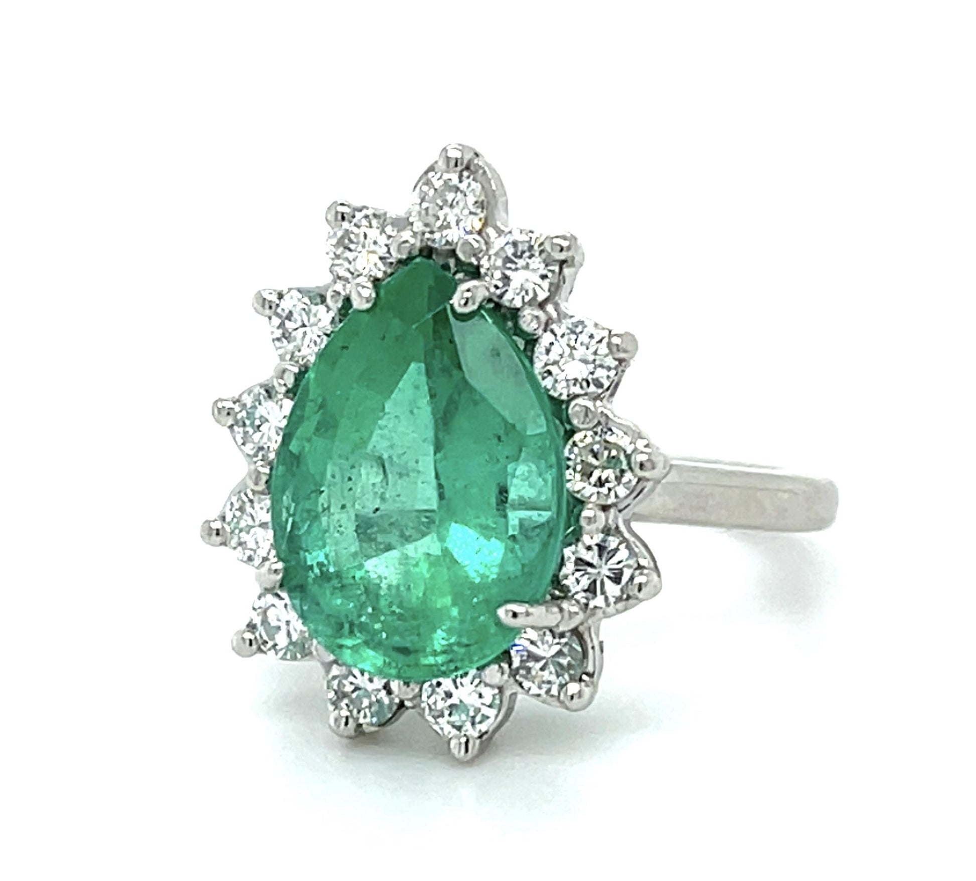 4.20ct Pear Emerald Platinum Ring 1.20ct Diamond 7.70g 6 Size
