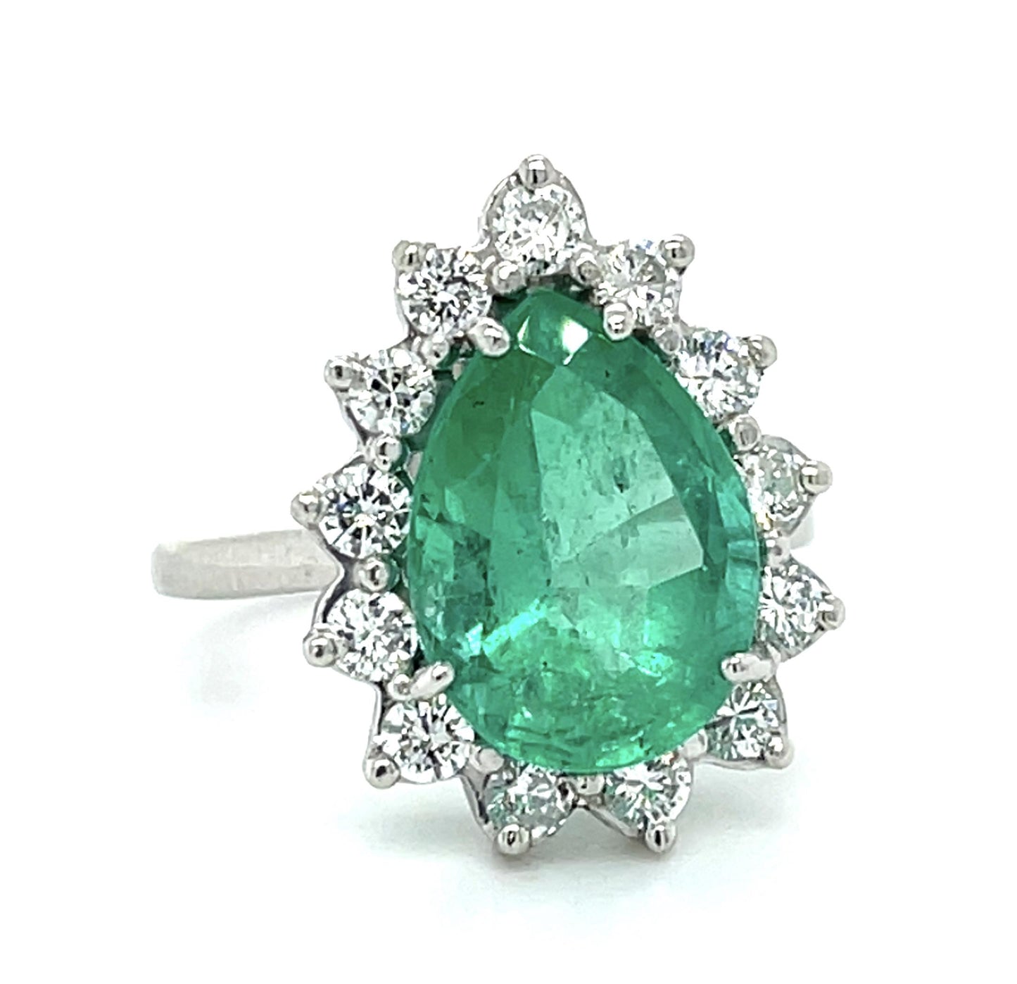 4.20ct Pear Emerald Platinum Ring 1.20ct Diamond 7.70g 6 Size