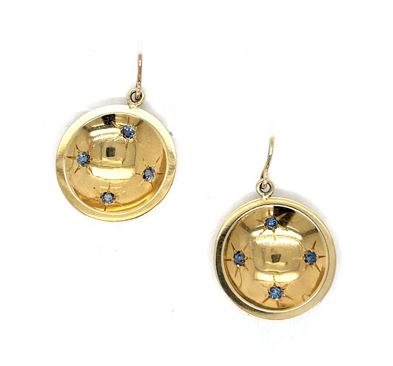 Original 1ct Montana Sapphire Starburst 14KY Gold Earrings 12.30g 1.25"