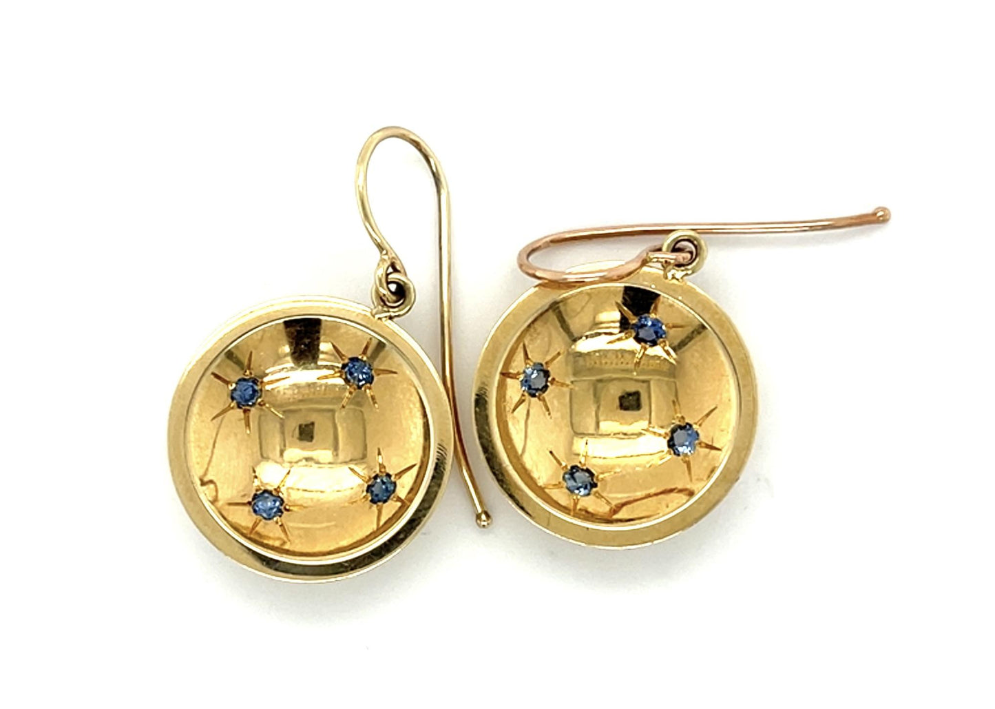 Original 1ct Montana Sapphire Starburst 14KY Gold Earrings 12.30g 1.25"