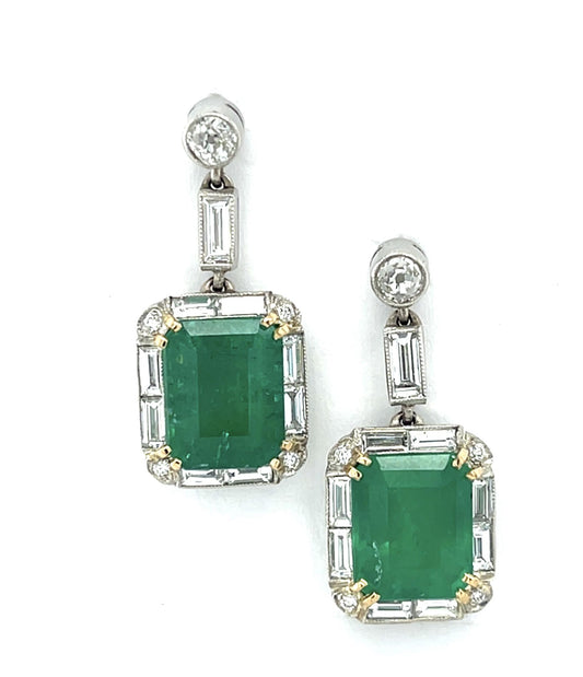 4.60ct Emerald 2.06ct Diamond PT Earrings