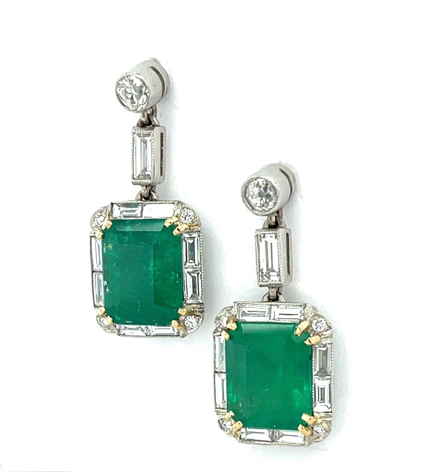 4.60ct Emerald 2.06ct Diamond PT Earrings