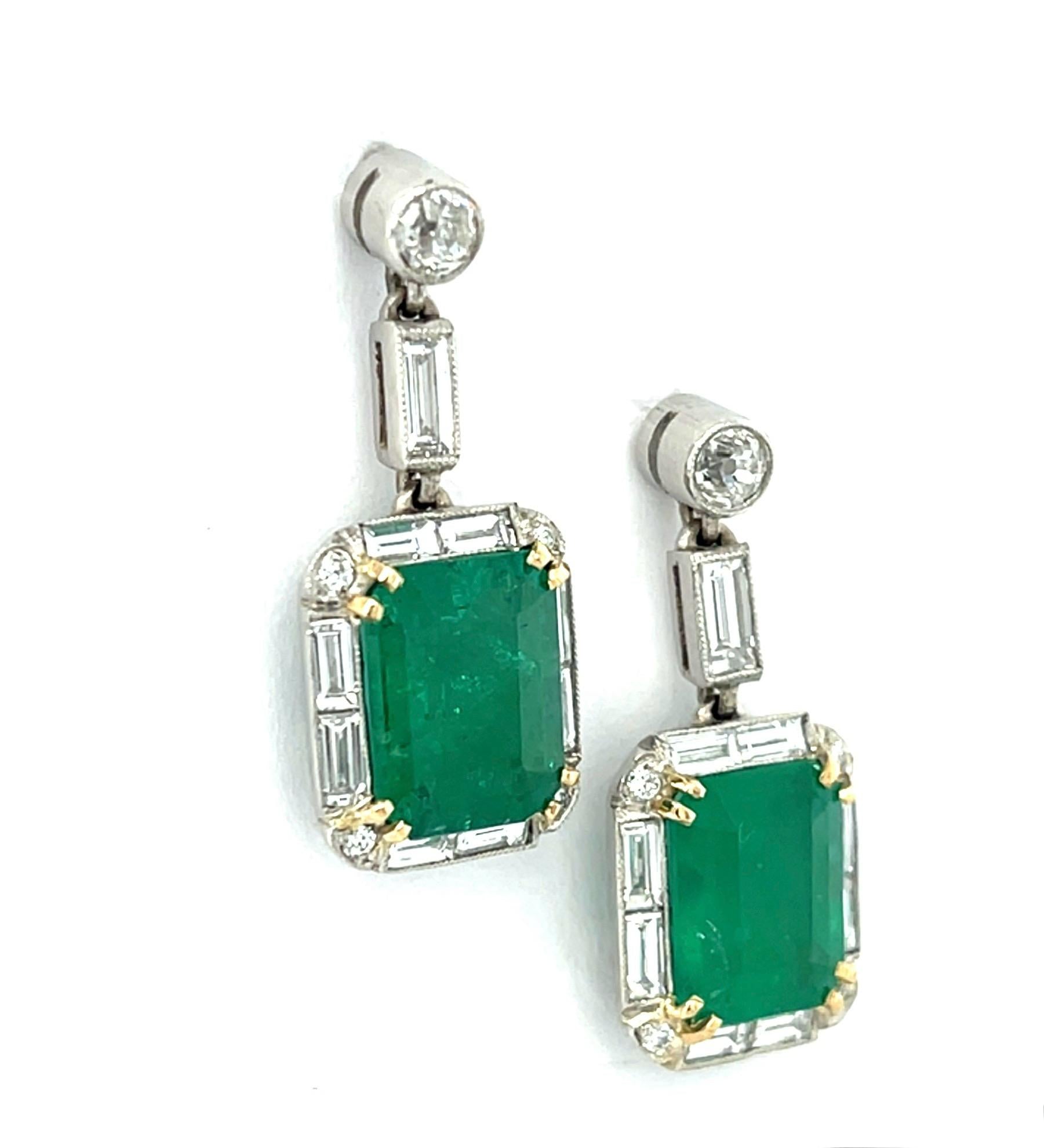 2.92ct Emerald 18KW Gold Drop Earrings 1.06ct Diamond 4.80g 6.50 Size