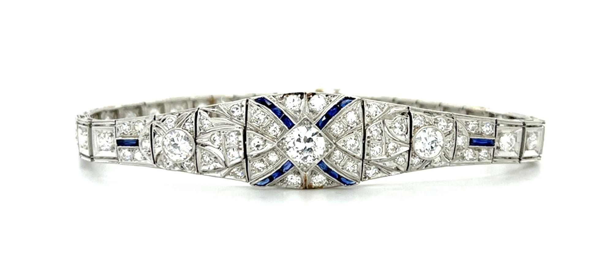 Original Art Deco 1.15ct (Three Center Euro Diamonds) Platinum Art Deco Bracelet