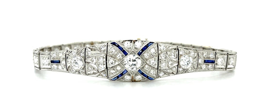 Original Art Deco 1.15ct (Three Center Euro Diamonds) Platinum Art Deco Bracelet