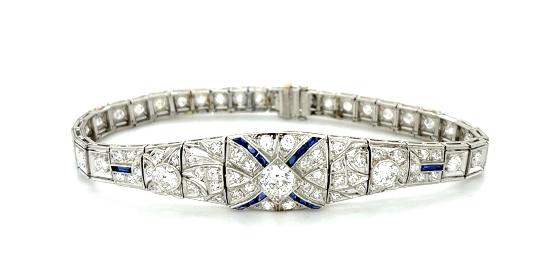 Original Art Deco 1.15ct (Three Center Euro Diamonds) Platinum Art Deco Bracelet