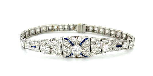 Original Art Deco 1.15ct (Three Center Euro Diamonds) Platinum Art Deco Bracelet