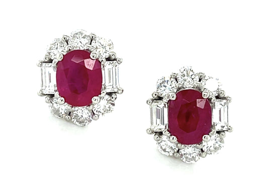 2.71ct Ruby Platinum Stud Earrings 1.71ct Diamond 4.90g 4.70g
