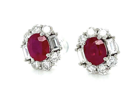 2.71ct Ruby Platinum Stud Earrings 1.71ct Diamond 4.90g 4.70g