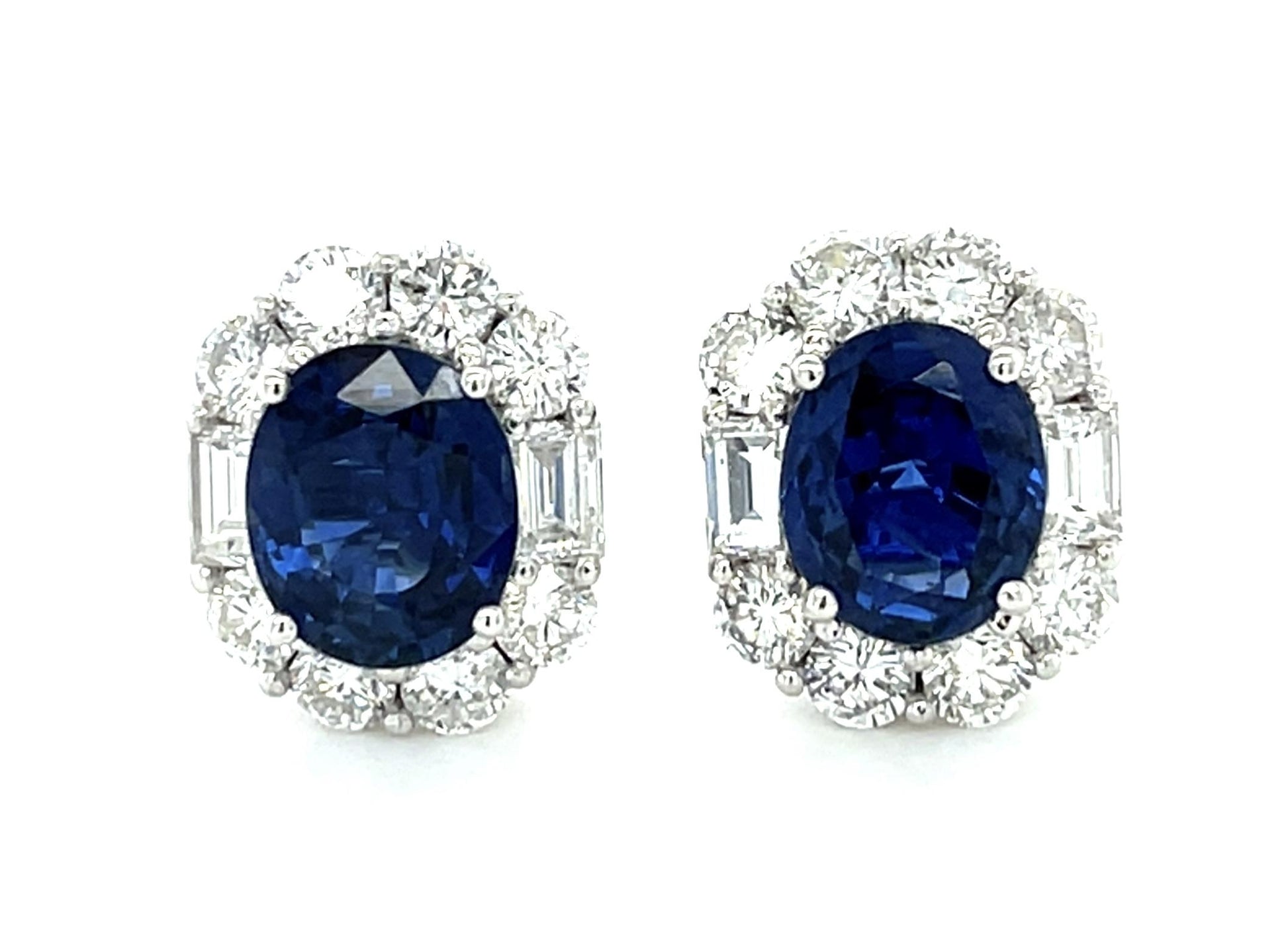 4.17ct Sapphire 2.26ct Diamond Platinum Stud Earrings 5.54g