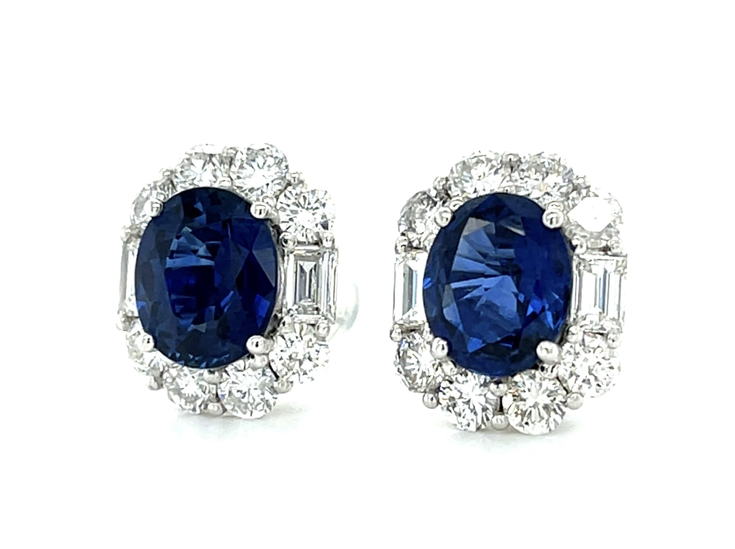 4.17ct Sapphire 2.26ct Diamond Platinum Stud Earrings 5.54g