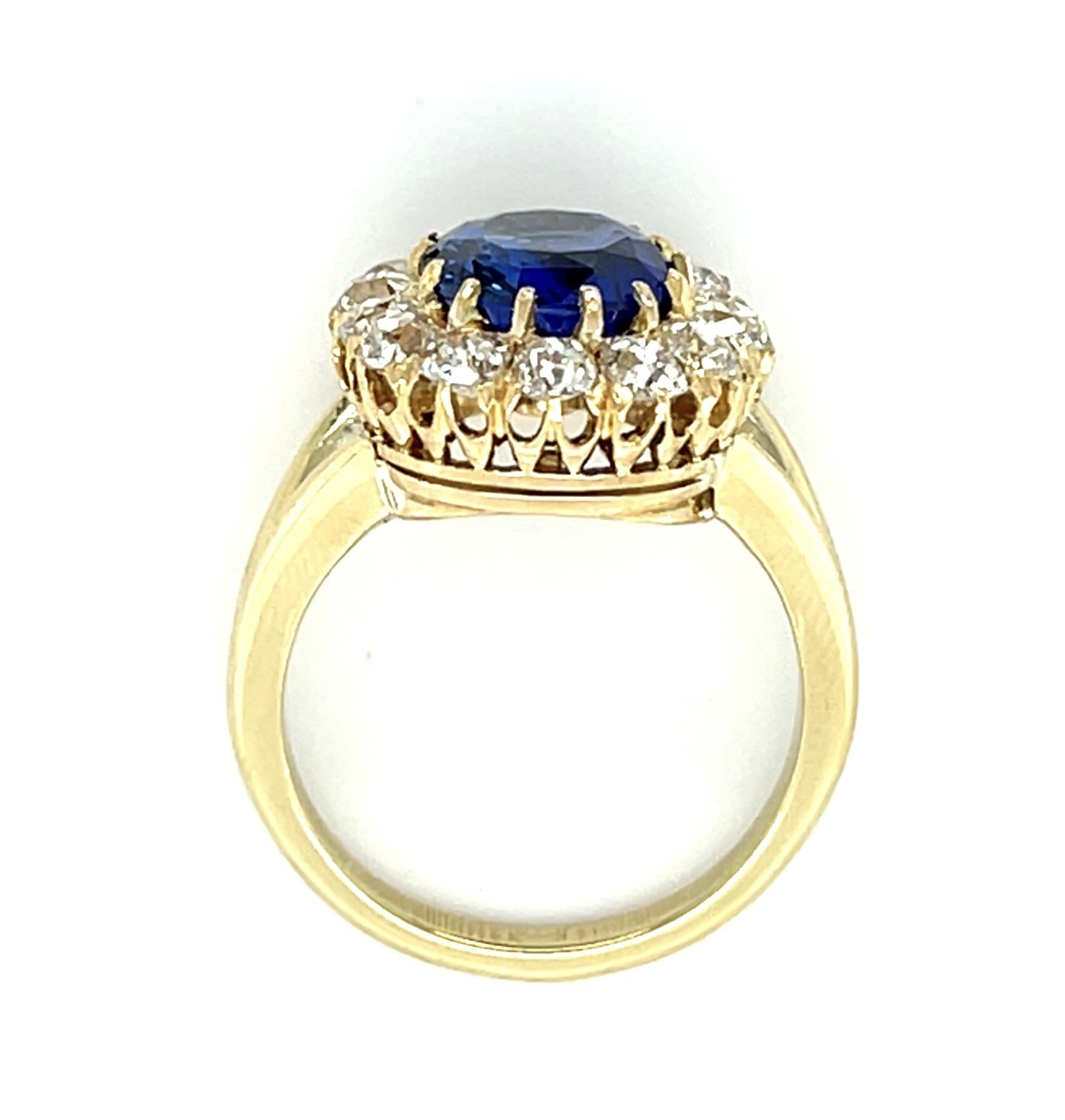 Victorian 2.88ct Cushion Sapphire 14KY Gold Ring (Antique 1890s) 1.40ct Dia