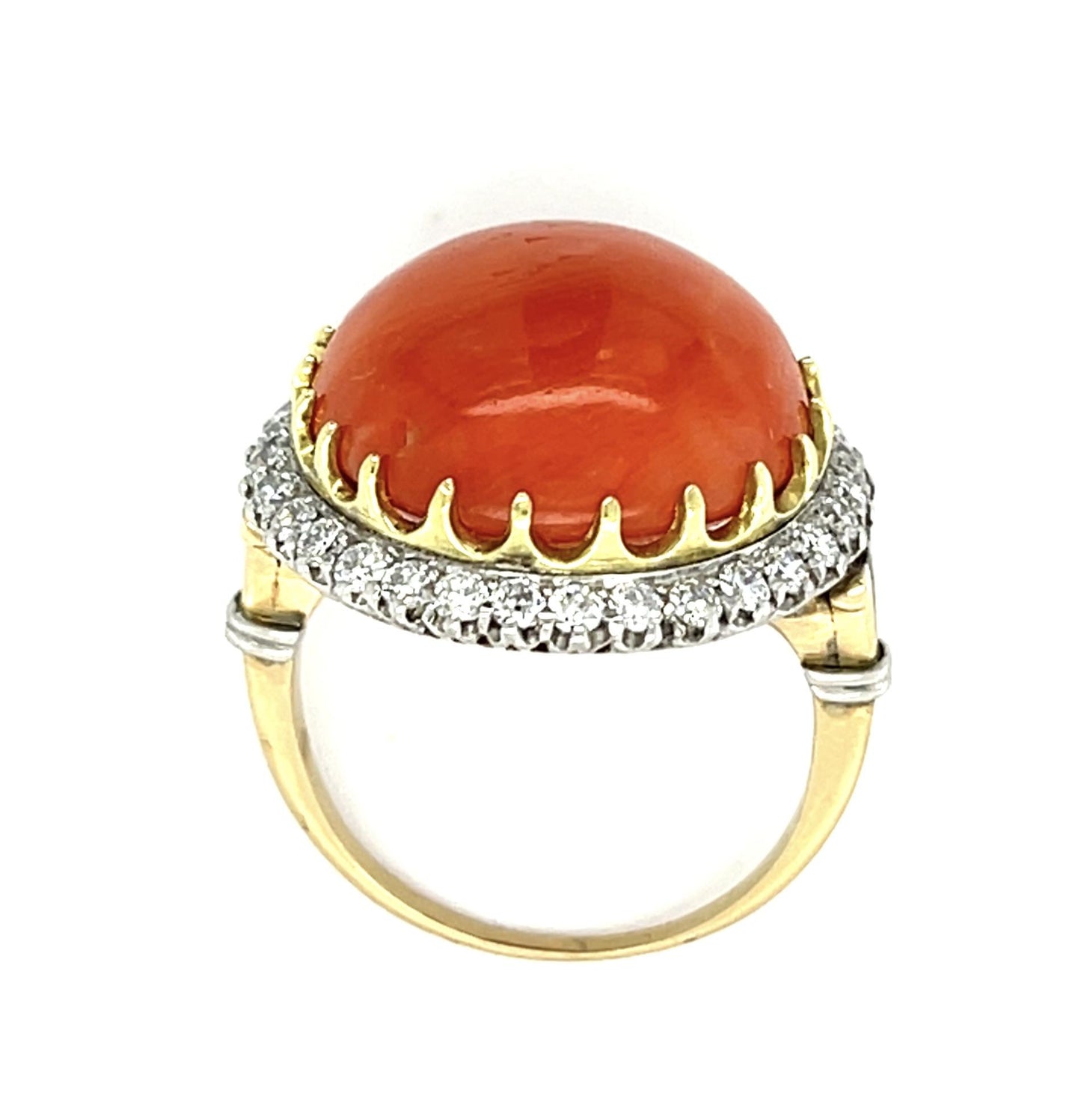 10ct Coral 18KY Gold + Platinum Handmade Ring .90ct Euro Diamond