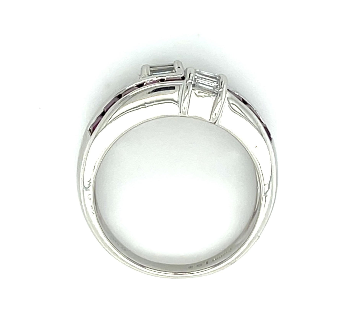 .39ct Emerald-cut Diamond 1.54ct Ruby Platinum Ring 9.60g
