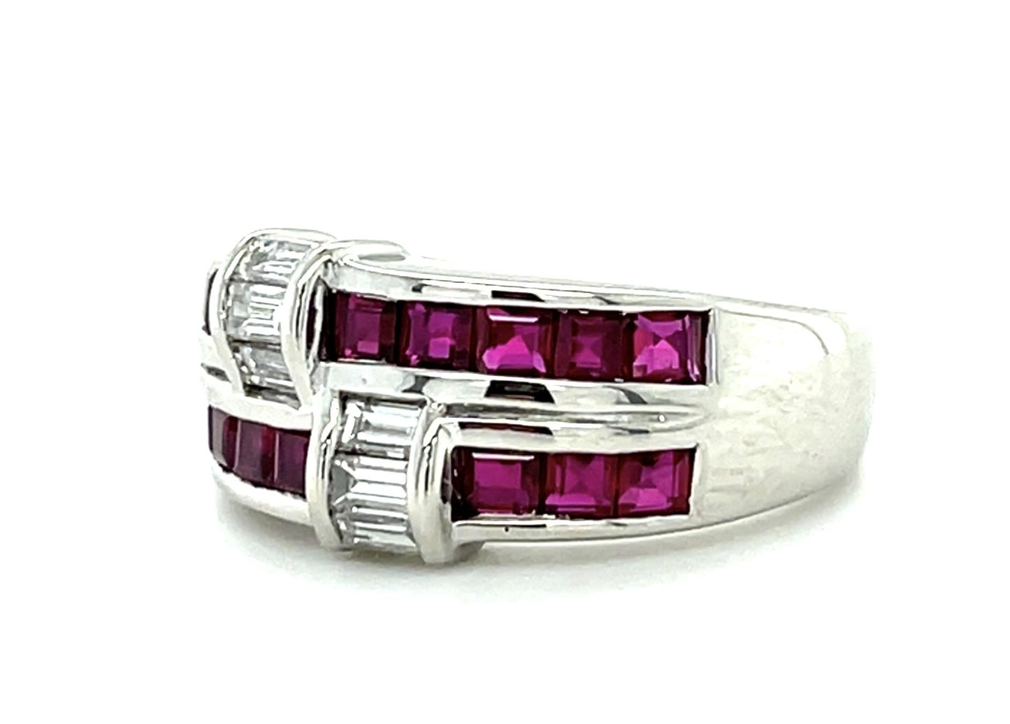 .39ct Emerald-cut Diamond 1.54ct Ruby Platinum Ring 9.60g